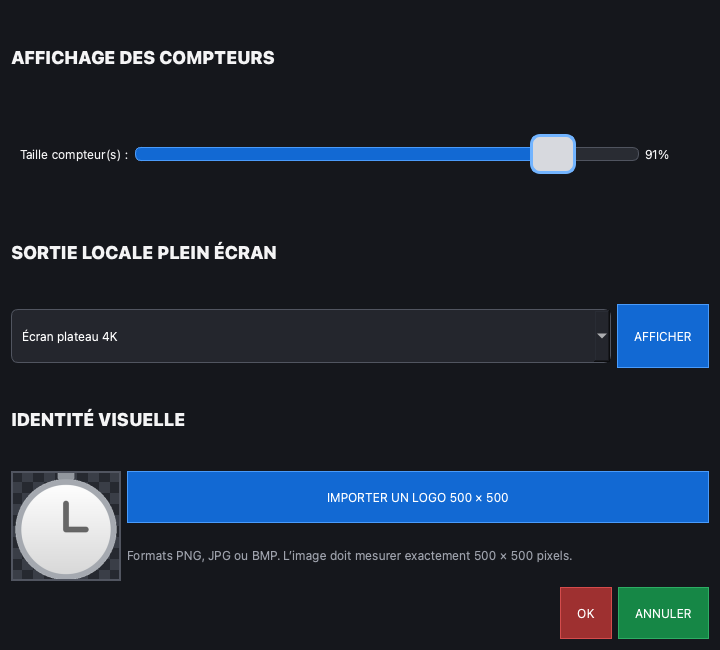 Fenêtre Réglages de TimerMaster